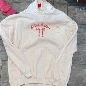 Jerzees White Hoodie with Pink Embroidery